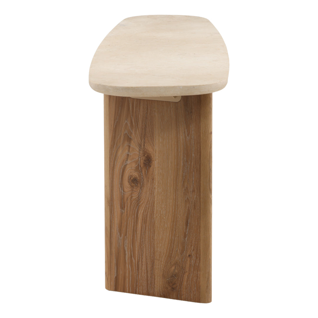 Aelwyn Console Table - Natural Oak &amp; Cream Marble side profile - Console Tables by Dovetail - Whats New Furniture Portland OR