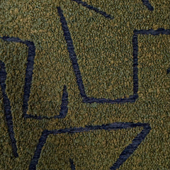 Agassiz Daily Greens olive boucle throw pillow fabric with navy abstract lines by Decor Fifty-Five - Whats New Furniture Portland OR