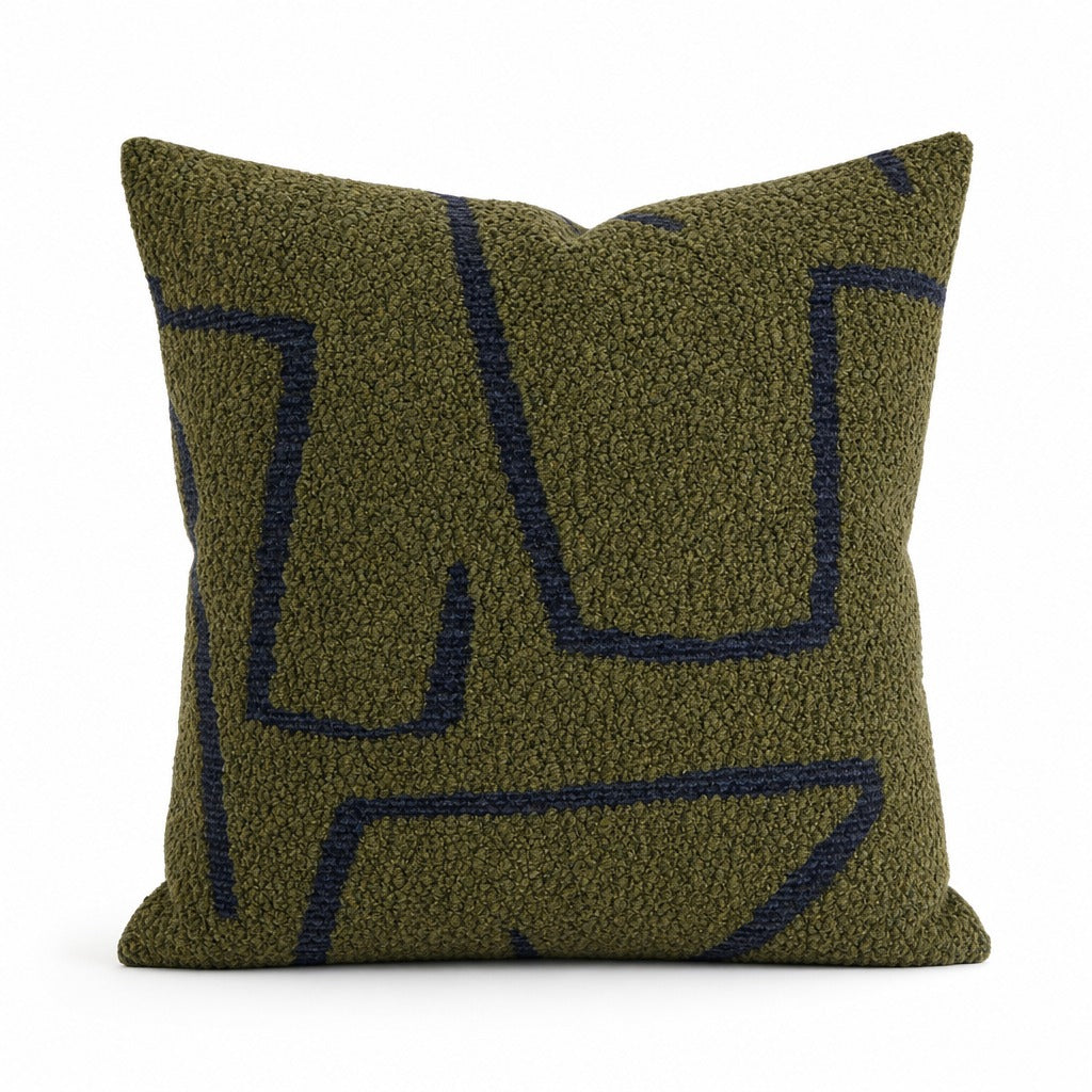 Agassiz Daily Greens olive boucle throw pillow front view by Decor Fifty-Five - Whats New Furniture Portland OR