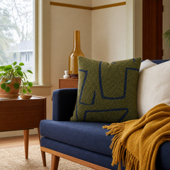 Agassiz Daily Greens Throw Pillow styled in a Portland living room lifestyle - Whats New Furniture