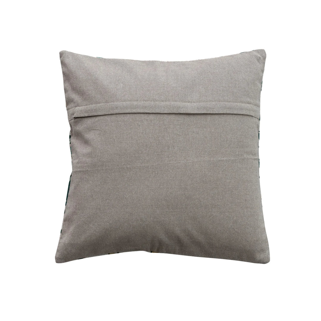 18" Square Cotton Slub Printed Pillow with Botanicals &amp; Chambray Back