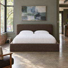 Aidan Slipcover Bed in Savoy Coffee / Queen styled in a Portland home - Whats New Furniture