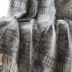 Alberta Cotton Blend Throw in Grey Aztec texture detail - throw blanket by Olliix - Whats New Furniture Portland OR