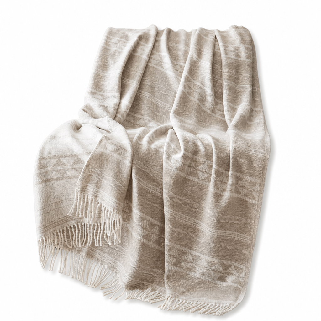 Alberta Cotton Blend Throw in Ivory Stripe front view - throw blanket by Olliix - Whats New Furniture Portland OR