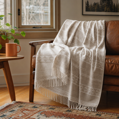 Alberta Cotton Blend Throw in Ivory Stripe styled in Portland living room - Whats New Furniture