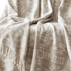 Alberta Cotton Blend Throw in Neutral Aztec texture detail - throw blanket by Olliix - Whats New Furniture Portland OR