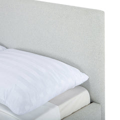 Alberta Queen Bed Frame in Agnes Beige back view - upholstered queen bed private label - Whats New Furniture Portland OR