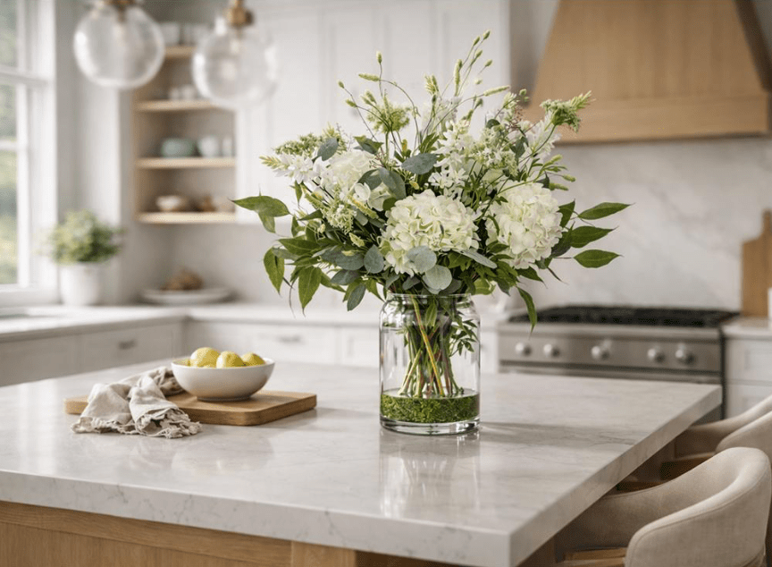 Hydrangea/Tuberose/Q.anne in Glass Vase - What&