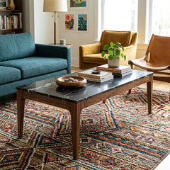 Allure Coffee Table in Walnut/Black Marble room setting - marble top coffee table by LH Imports - Whats New Furniture Portland OR