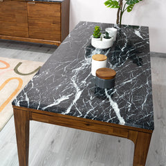 Allure Dining Table in black marble &amp; walnut detail view - black marble dining table by LH Imports - Whats New Furniture Portland OR