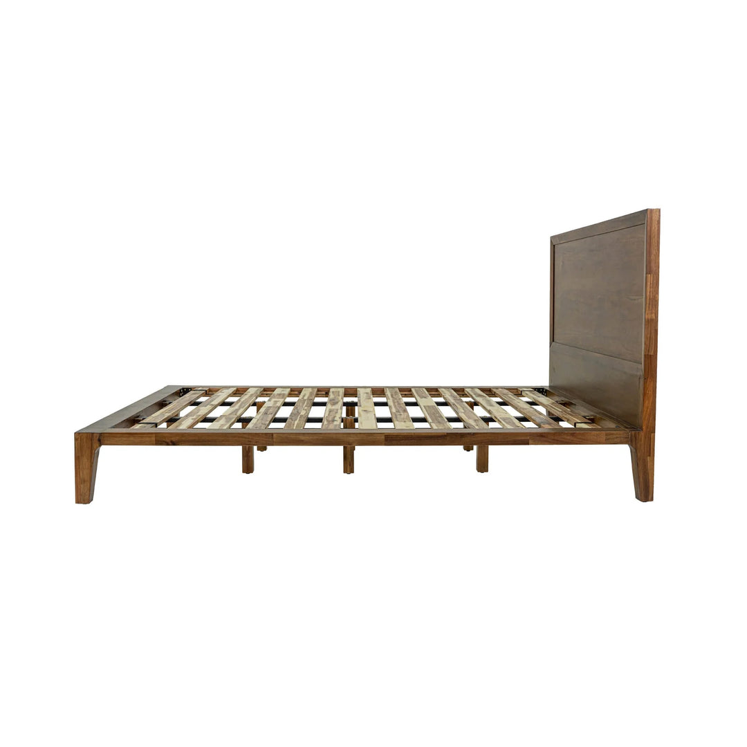 Allure King Bed Frame in Walnut detail view - king acacia bed frame by LH Imports - Whats New Furniture Portland OR