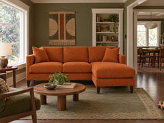 Alpine Sofa Chaise in Lush Papaya styled in a 1910 St. Johns bungalow - Whats New Furniture Portland OR