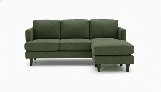 Alpine Sofa Chaise in Lush Spinach front view - sofa with floating chaise by Stanton - Whats New Furniture Portland OR