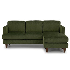 Alpine Sofa Chaise in Lush Spinach olive green chenille fabric - plush mid-century modern sofa chaise by Stanton - Whats New Furniture Portland OR