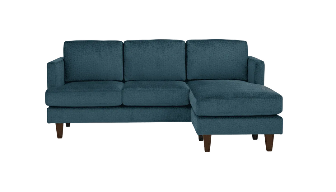 Alpine Sofa Chaise in Lush Turquoise side angle - sofa with floating chaise by Stanton - Whats New Furniture Portland OR