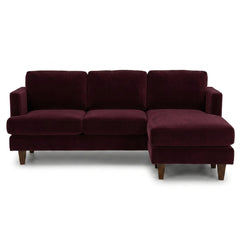 Alpine Sofa Chaise in Marquis Aubergine deep aubergine velvet fabric - plush mid-century modern sofa chaise by Stanton - Whats New Furniture Portland OR