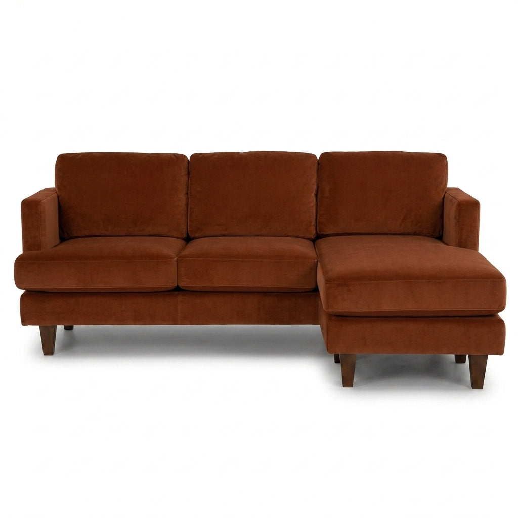 Alpine Sofa Chaise in Marquis Rust burnt rust velvet fabric - plush mid-century modern sofa chaise by Stanton - Whats New Furniture Portland OR