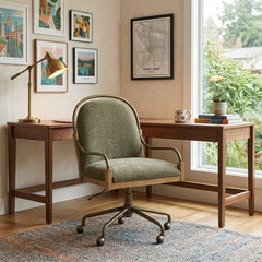 Demi Desk Chair in Malmo Olive room setting - swivel desk chair by Amber Lewis x Four Hands - Whats New Furniture Portland OR