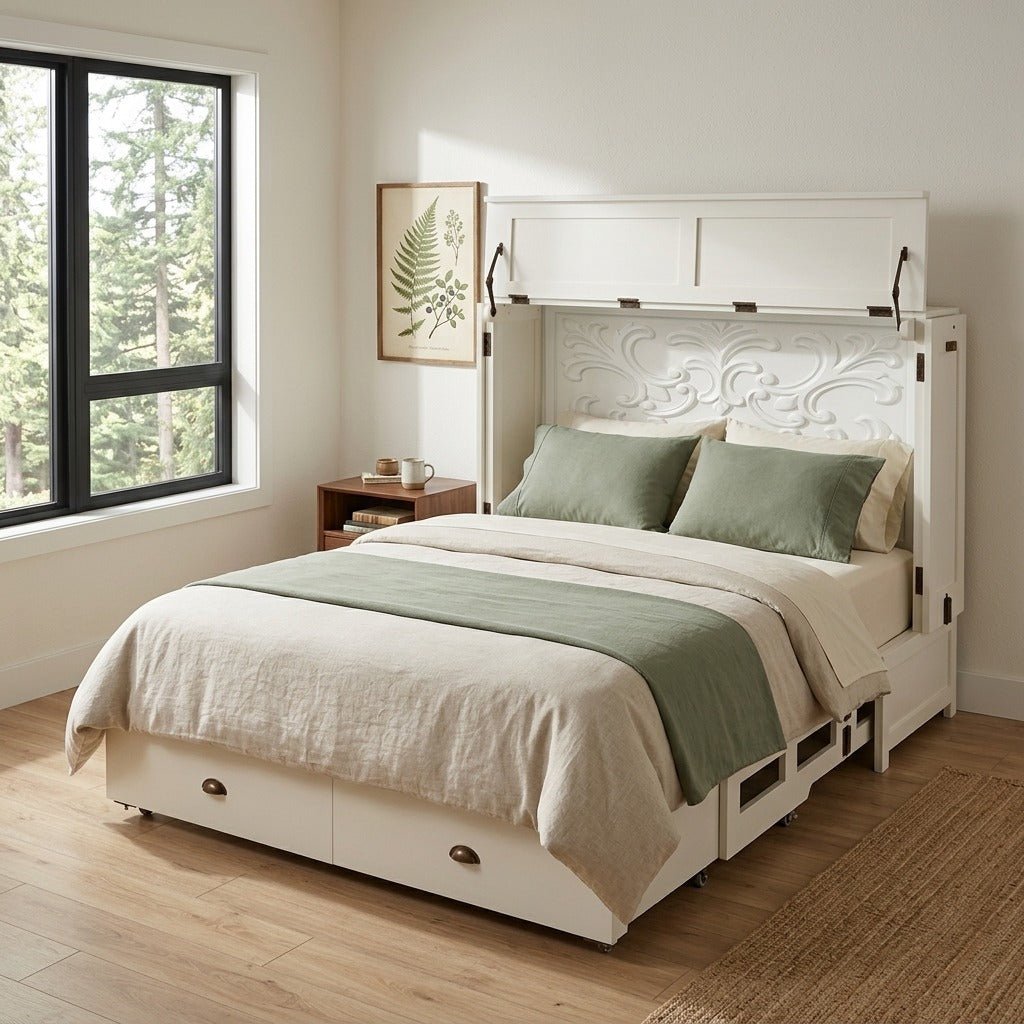 Artesian Black Murphy cabinet bed in serene Portland guest bedroom - Whats New Furniture