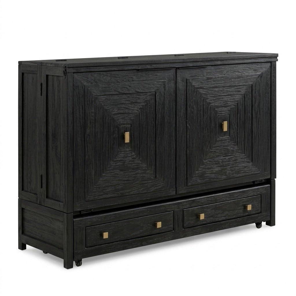 Murphy cabinet bed in Milan Black finish closed as a compact cabinet - solid mahogany with diamond-pattern raised-panel doors, painted black finish - Whats New Furniture Portland OR