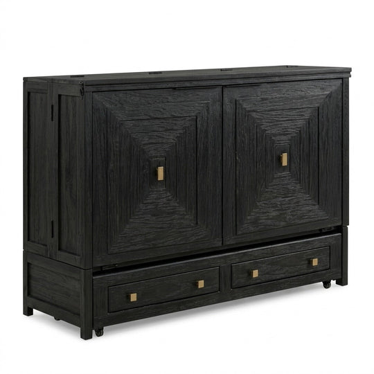 Murphy cabinet bed in Milan Black finish closed as a compact cabinet - solid mahogany with diamond-pattern raised-panel doors, painted black finish - Whats New Furniture Portland OR