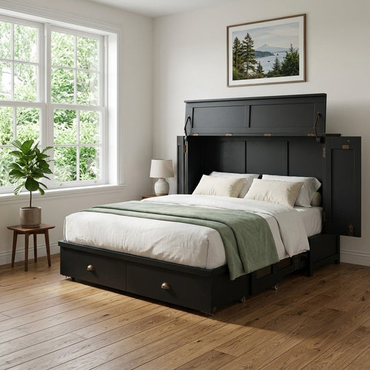 Artesian White Murphy cabinet bed in serene Portland guest bedroom - Whats New Furniture