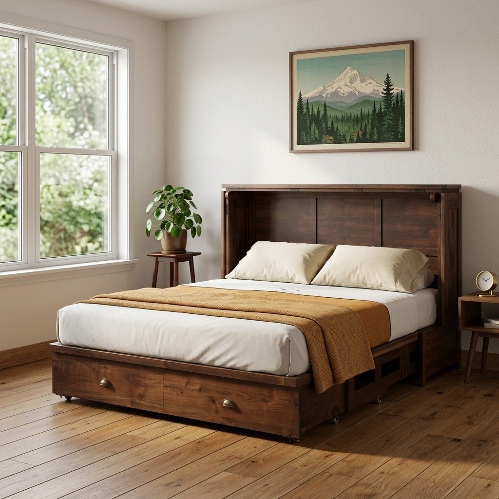 Leaf Murphy cabinet bed in serene Portland guest bedroom - Whats New Furniture