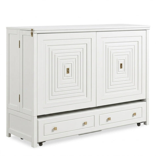 Murphy cabinet bed in Milan White finish closed as a compact cabinet - solid mahogany with diamond-pattern raised-panel doors, painted white finish - Whats New Furniture Portland OR
