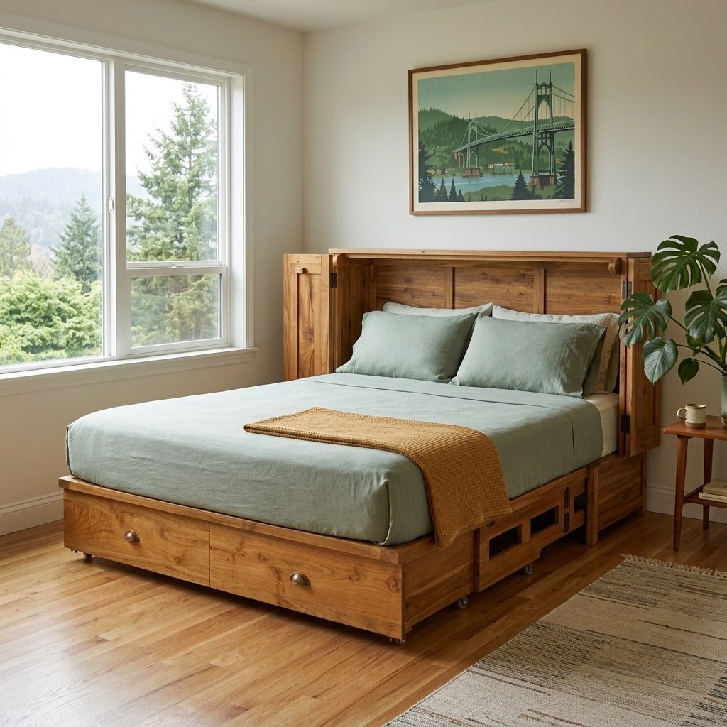 Timberline Murphy cabinet bed in serene Portland guest bedroom - Whats New Furniture