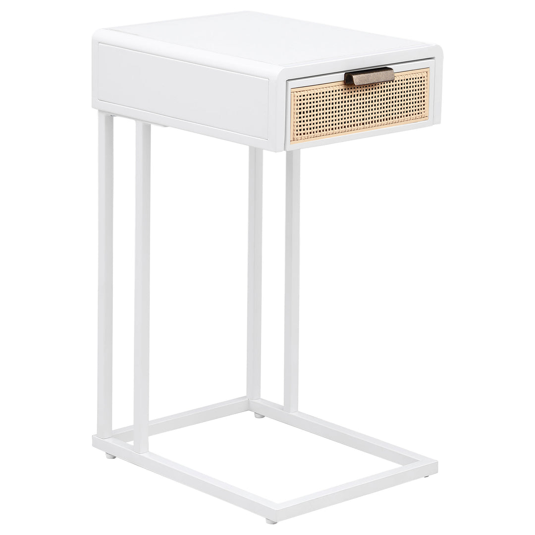 Amherst 1-drawer Radio Weave Cane Metal Side Table White - What&