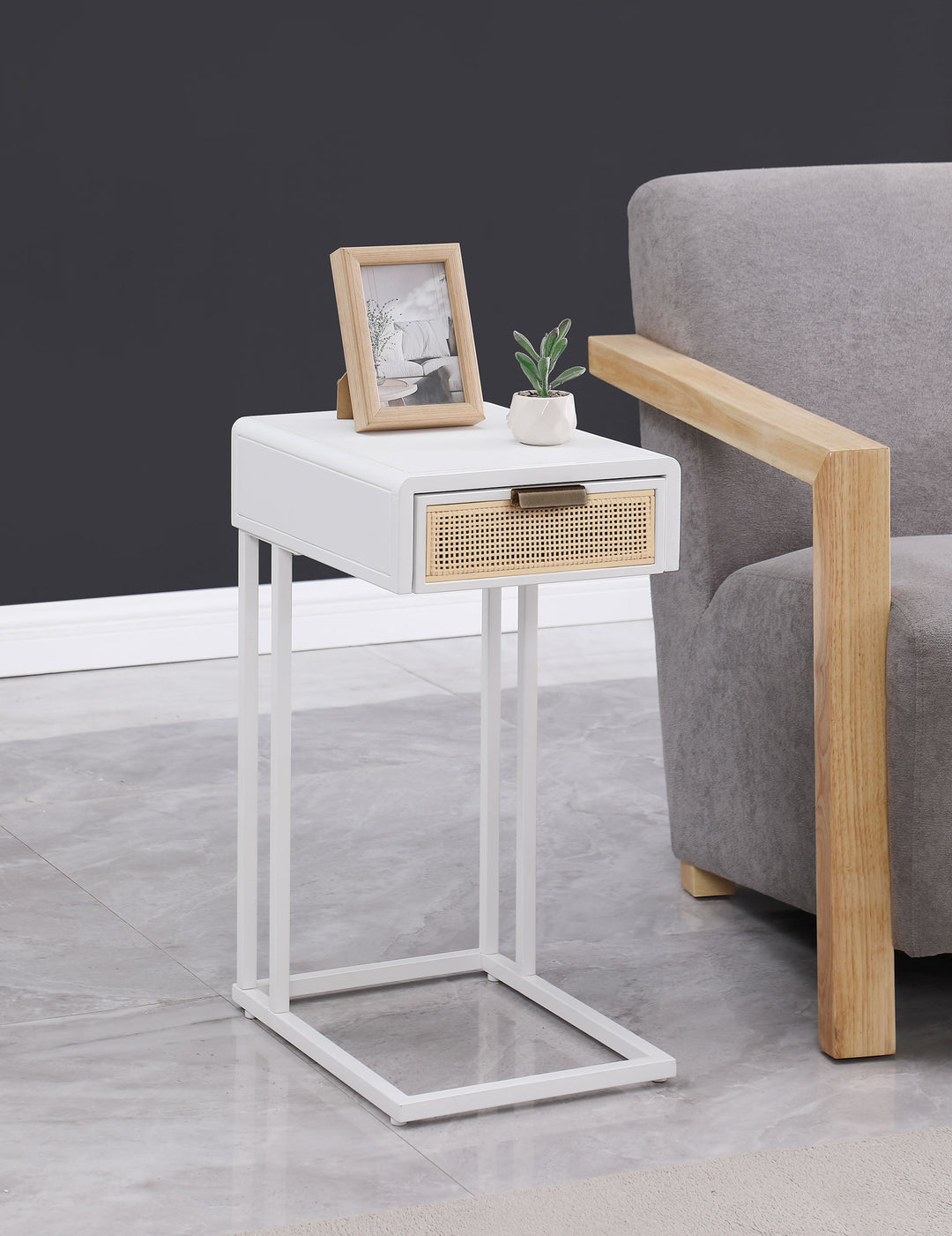 Amherst 1-drawer Radio Weave Cane Metal Side Table White - What&