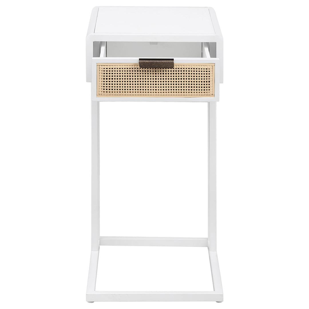 Amherst 1-drawer Radio Weave Cane Metal Side Table White - What&