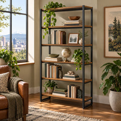 Anderson 6-Tier Bookcase in Gliese Brown styled in a Portland home - Whats New Furniture Portland