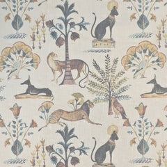 Animalia Fawn Egyptian animal print throw pillow fabric with cats jackals and palms on cream by Decor Fifty-Five - Whats New Furniture Portland OR