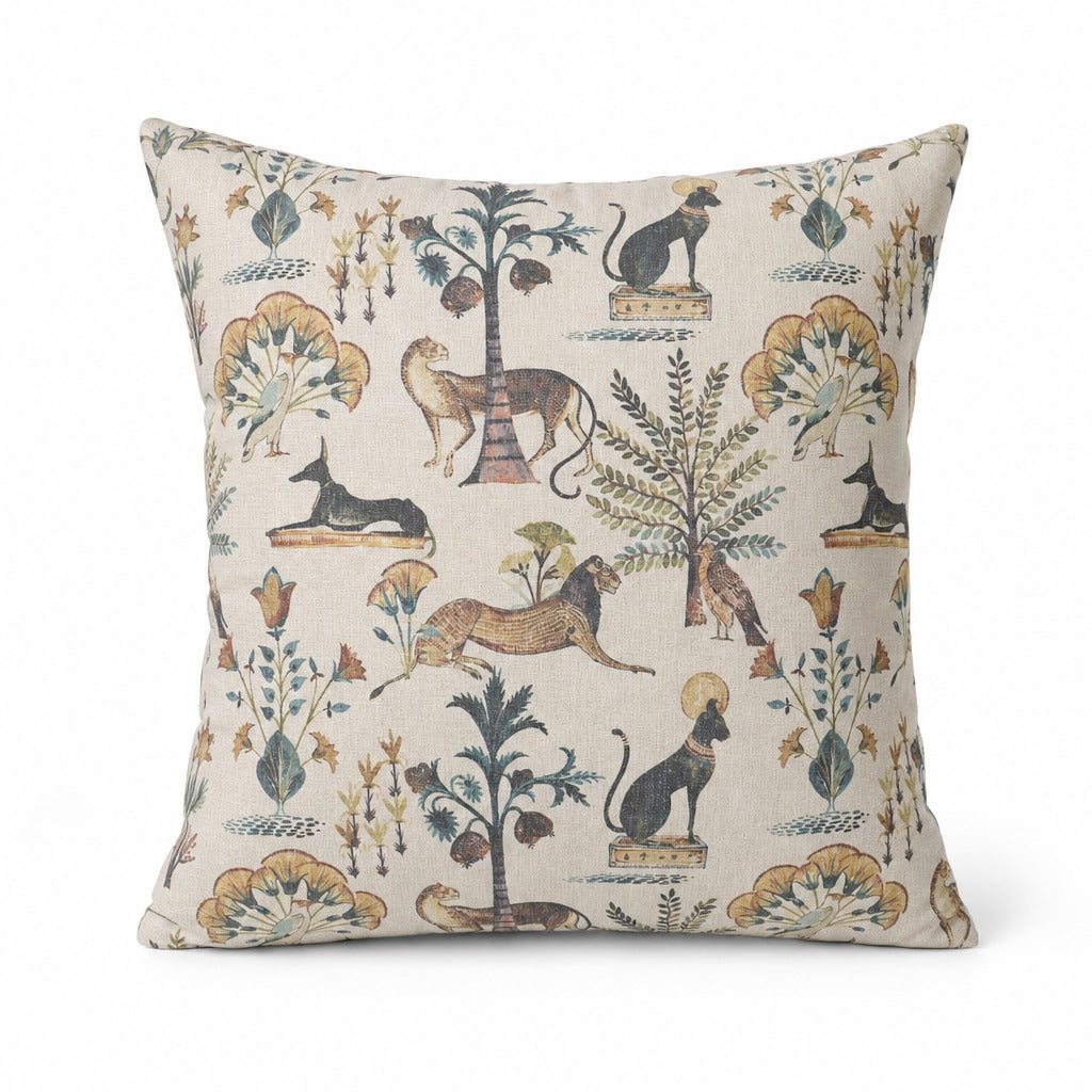 Animalia Fawn Egyptian print throw pillow front view by Decor Fifty-Five - Whats New Furniture Portland OR