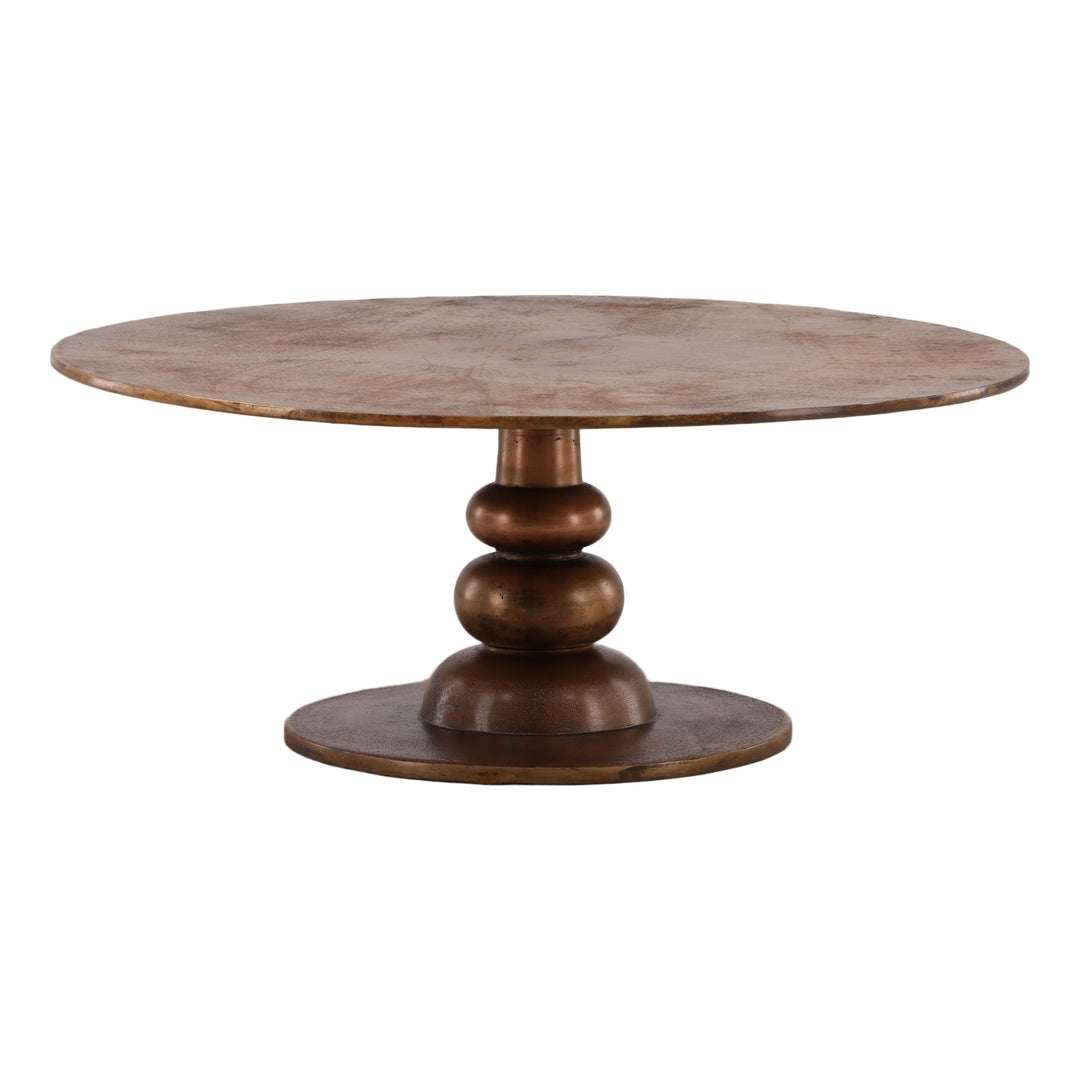 Ansari Coffee Table - Round Brass in Dark Brass - front three-quarter studio view - Coffee Table by Dovetail - Whats New Furniture Portland OR