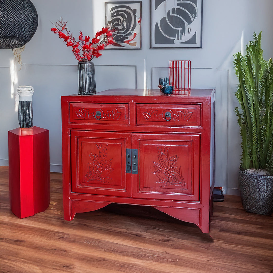 Antique Asian Two Drawer Cabinet detail view 3 - Whats New Furniture - Portland, Oregon