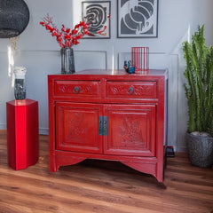 Antique Asian Two Drawer Cabinet detail view 3 - Whats New Furniture - Portland, Oregon