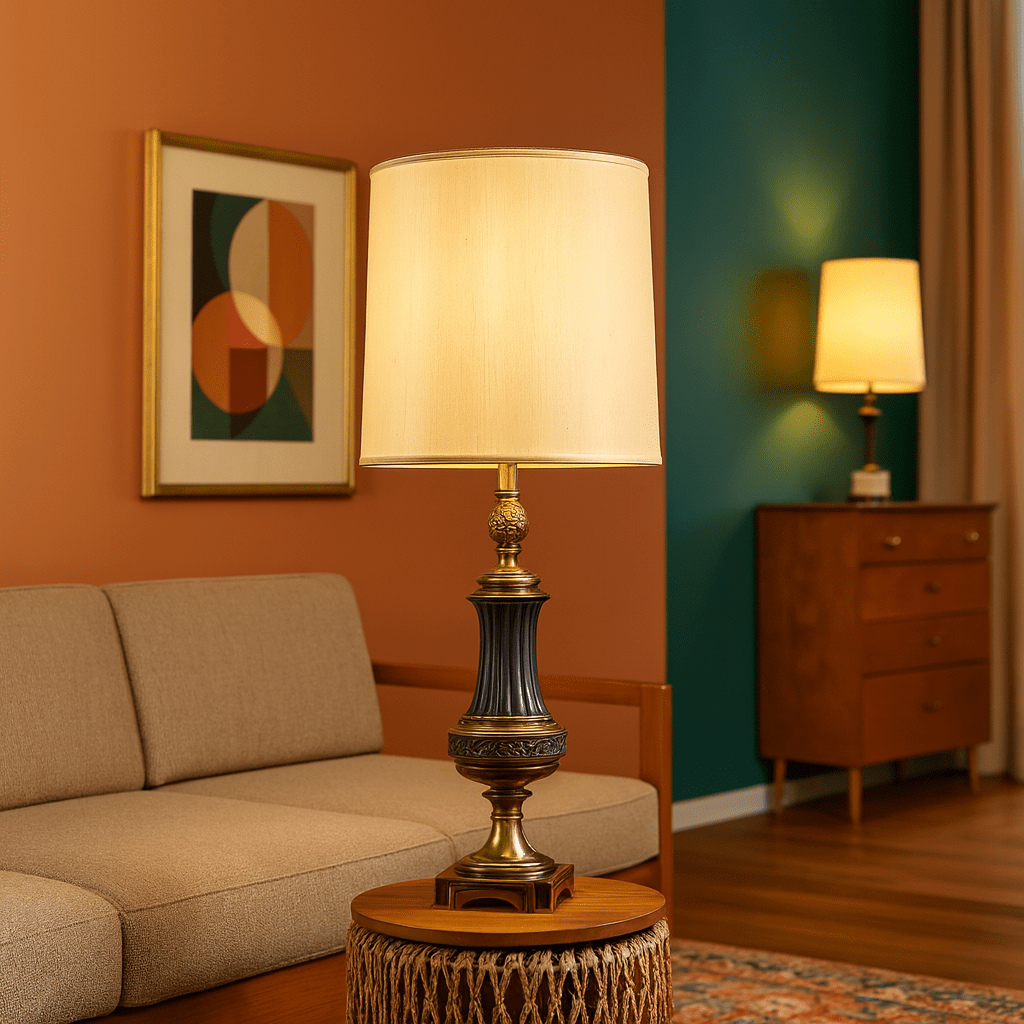 Antique Brass Lamp detail view - Whats New Furniture - Portland, Oregon
