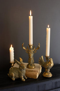 Antique Gold Deer Head Taper Candle Holder antler and candle cup detail close up - hand-finished gold stag candle holder by Kalalou - Whats New Furniture Portland OR