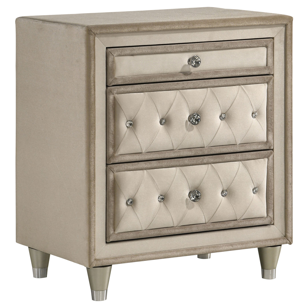 Antonella Upholstered 3-drawer Nightstand Ivory and Camel - What&