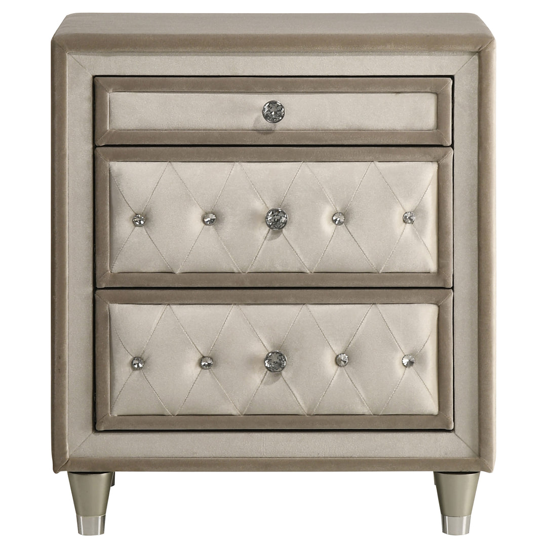 Antonella Upholstered 3-drawer Nightstand Ivory and Camel - What&
