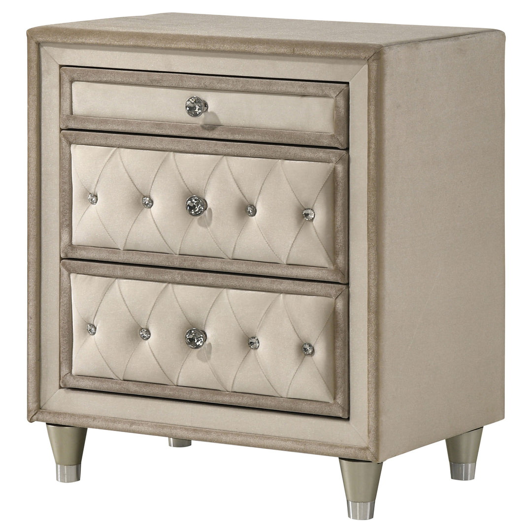 Antonella Upholstered 3-drawer Nightstand Ivory and Camel - What&