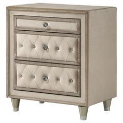 Antonella Upholstered 3-drawer Nightstand Ivory and Camel - What&