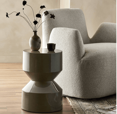Ara End Table in Moss Green room setting - concrete end table by Four Hands - Whats New Furniture Portland OR