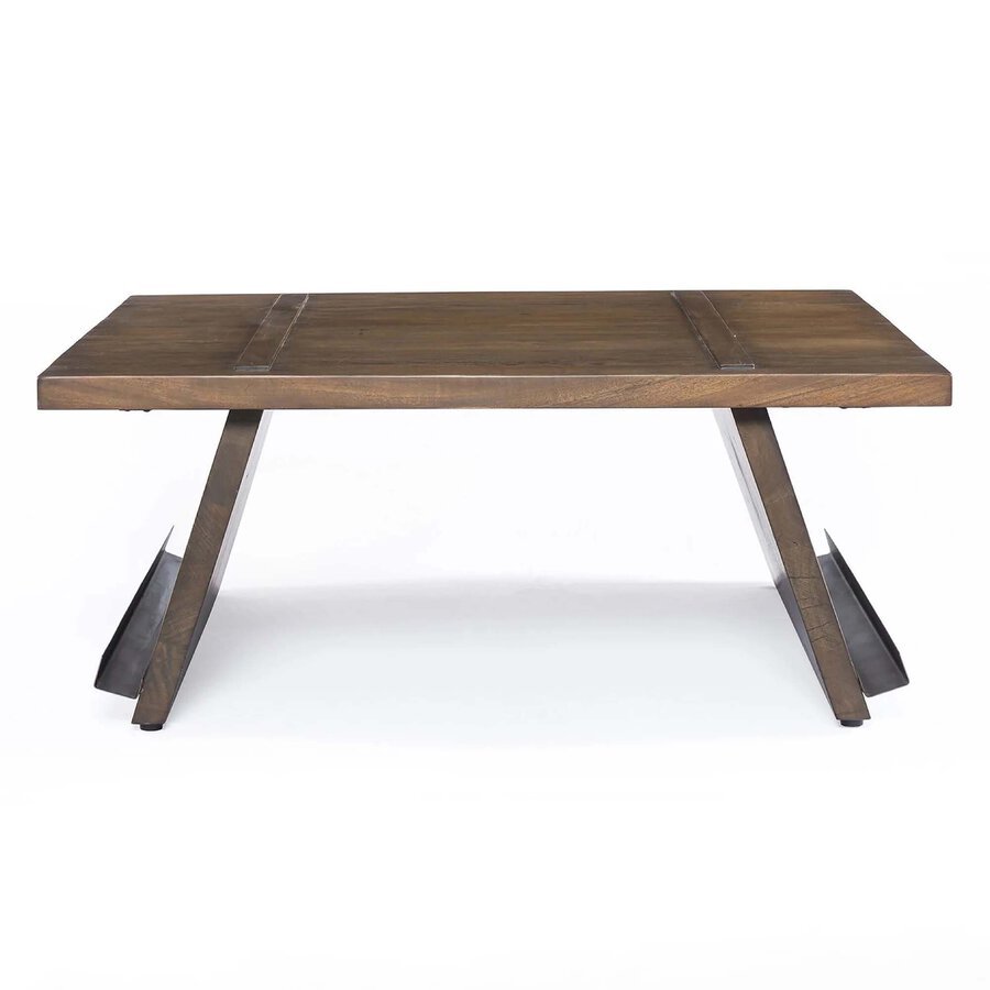 Arcadia Coffee Table in Tanner Brown side angle - reclaimed wood coffee table by Four Hands - Whats New Furniture Portland OR
