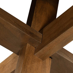 Arcadia Round 3-Legged Dining Table in Medium Walnut corner detail - round mango wood dining table by LH Imports - Whats New Furniture Portland OR