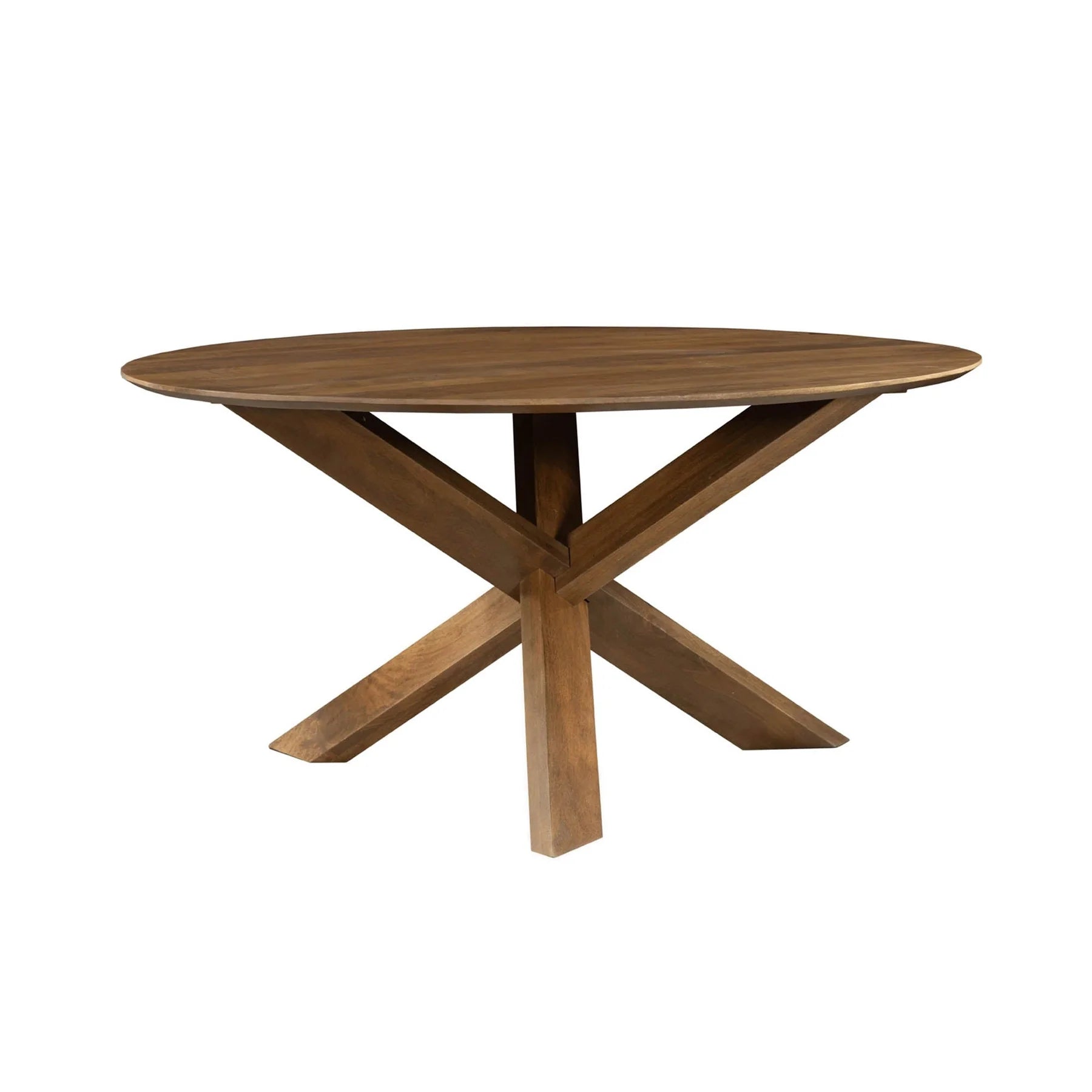Arcadia Round 3-Legged Dining Table in Medium Walnut - round mango wood dining table by LH - Whats New Furniture Portland OR
