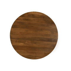 Arcadia Round 3-Legged Dining Table in Medium Walnut top-down view - round mango wood dining table by LH Imports - Whats New Furniture Portland OR