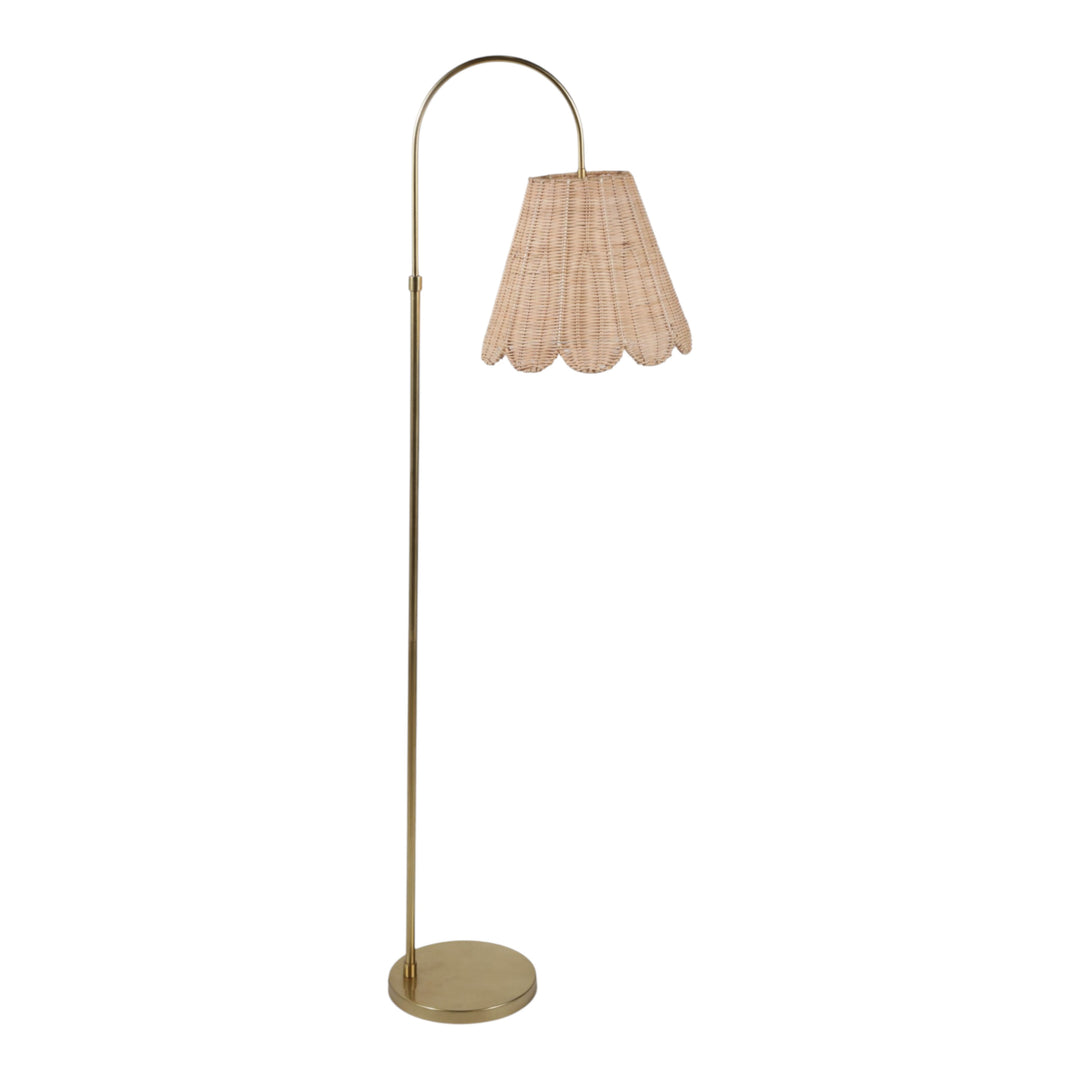 Arched Brass Floor Lamp with Scalloped Woven Shade 66" front view - floor lamp by Sagebrook Home - Whats New Furniture Portland OR
